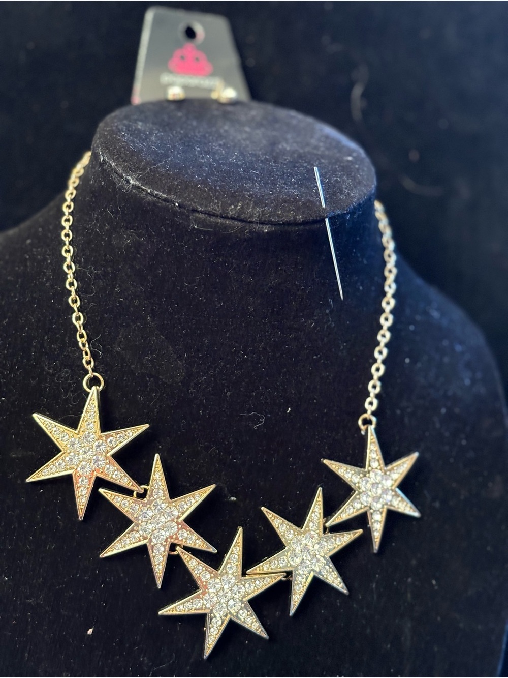 Gold Star Pave Necklace with Clear Crystals